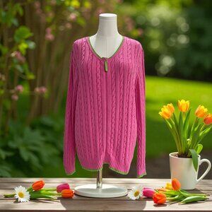 Lilly Pulitzer Pink Cable Knit Sweater XL Coastal Grandmacore Preppy Spring